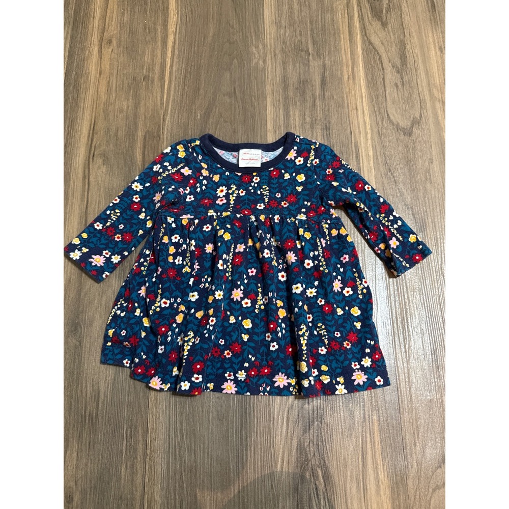 Hanna Andersson Floral Dress Baby 3-6‎ Months Navy Blue Long Sleeve Cotton
